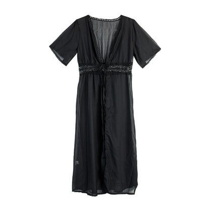 Lange Strandkleid mit Spitzenakzenten und Schleifenverschluss – Elena