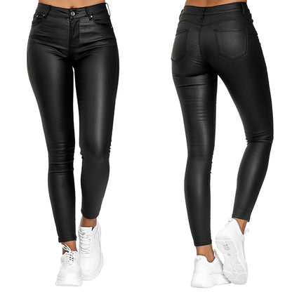 Leder-Stretchhose mit hohem Bund – Raffaela