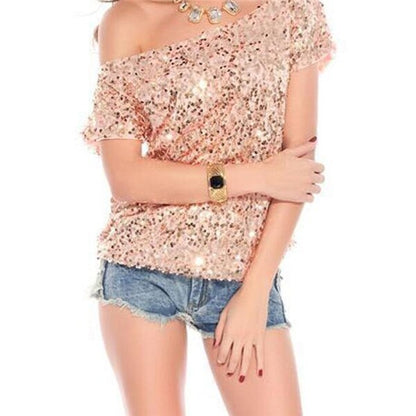 Trendiges Schulter-T-Shirt mit Pailletten für Sommernächte - GlamGlanz
