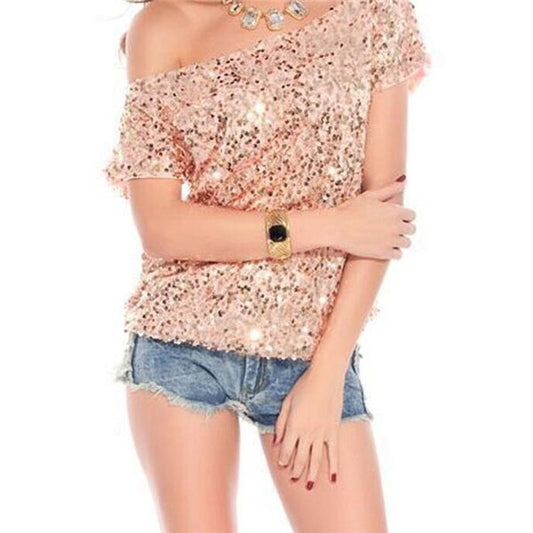 Trendiges Schulter-T-Shirt mit Pailletten für Sommernächte - GlamGlanz