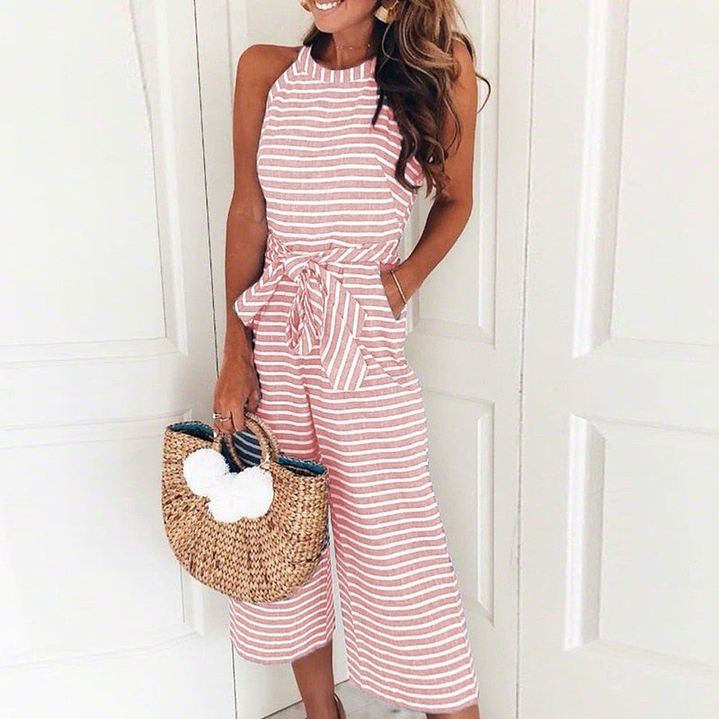 Gestreifter Damen Jumpsuit mit Wickelausschnitt – Vivienne