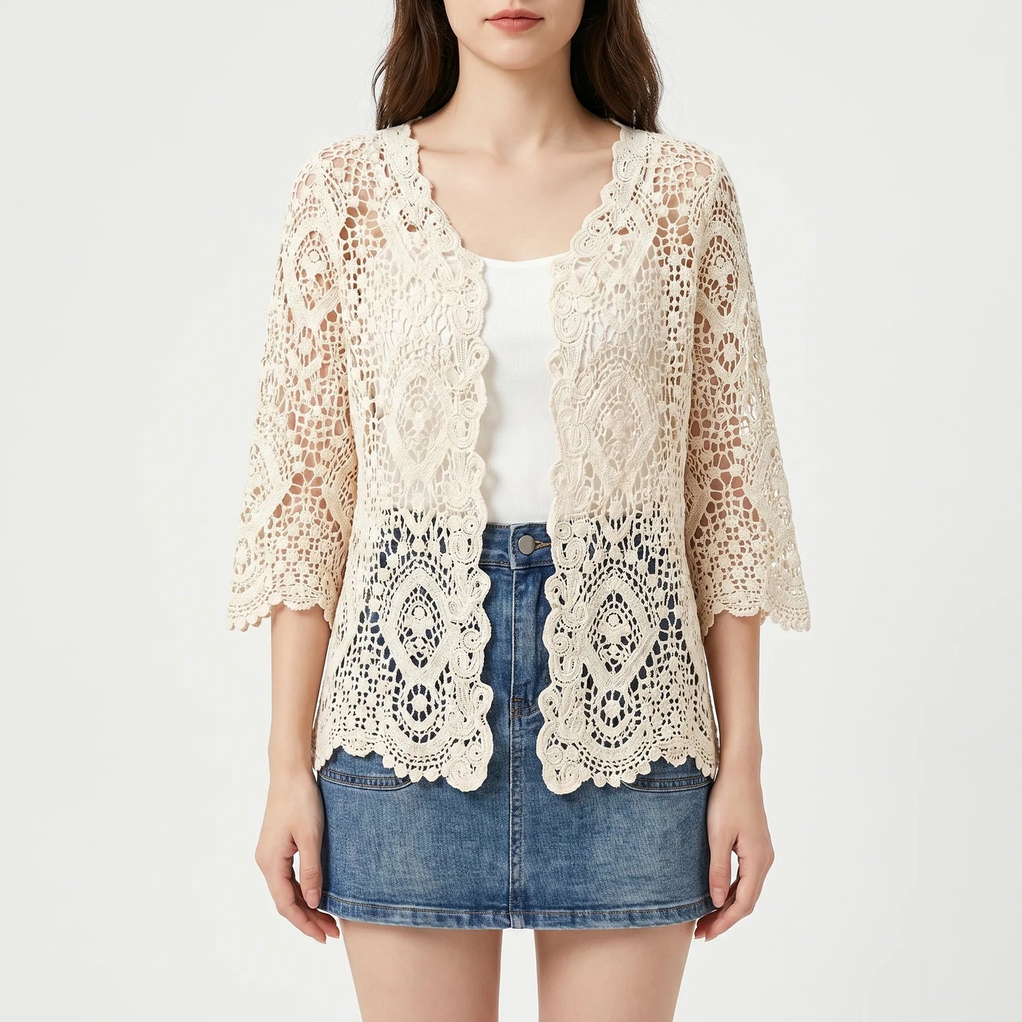 Häkelstrickjacke Mit Offener Front -  Margie