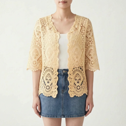 Häkelstrickjacke Mit Offener Front -  Margie