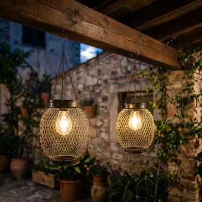 Hanging Solar Lantern With Mesh Cage -  Solantis