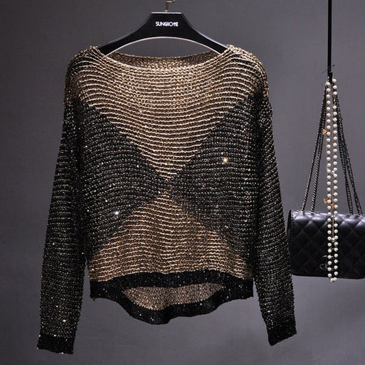 Langärmliges Damen Pailletten-Top – Soraya Herbstzauber
