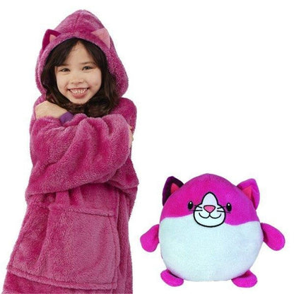Winter-Kinder-Hoodie mit Plüsch-Tierfunktion zum Wenden – Momo Schneeflocke Edition