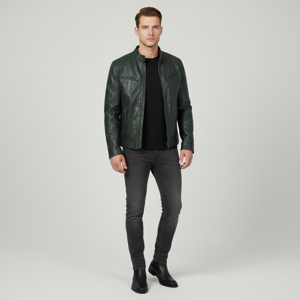 Herren Lederjacke Schlanker Schnitt - Spencer