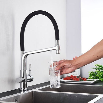 Küchenarmatur mit Doppel-Auslauf und Wasserfiltration – PureFlow Duo