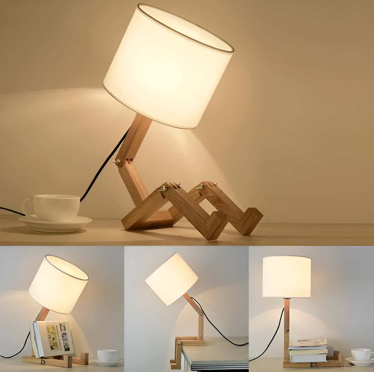 Flexibler Robot Schreibtischlampe aus Massivholz – LumoBot