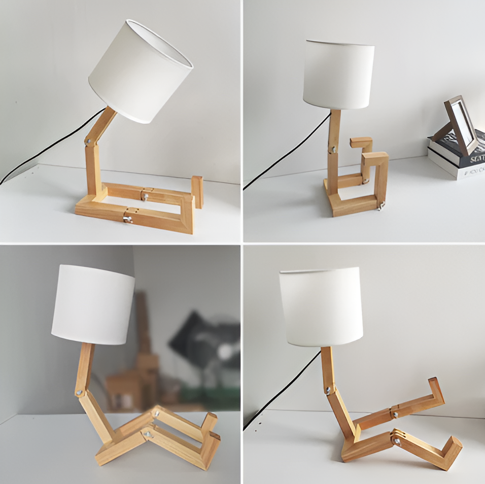 Flexibler Robot Schreibtischlampe aus Massivholz – LumoBot