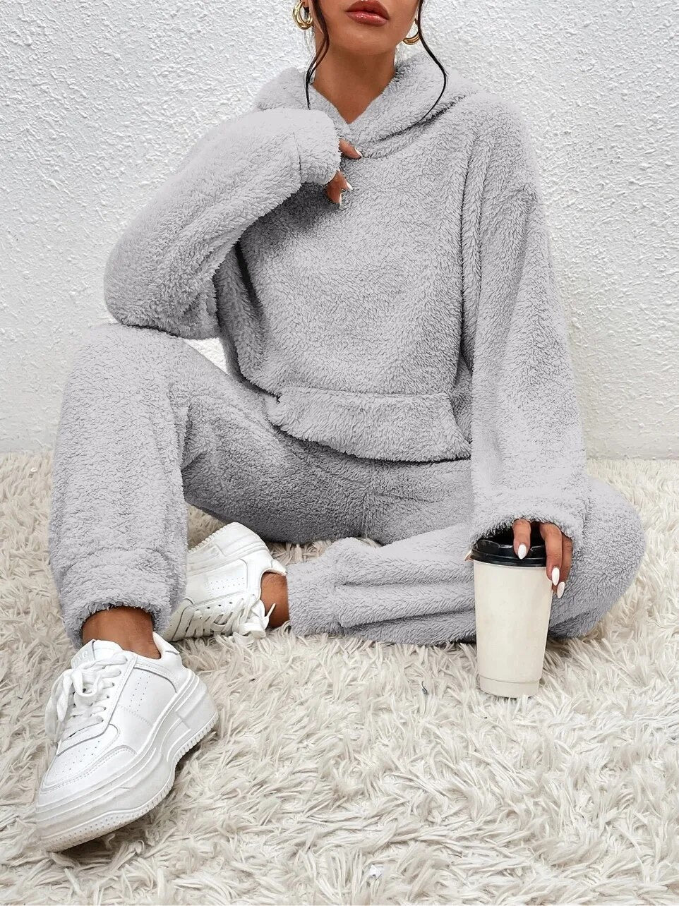Hooded Fluffy Two-Piece Lounge Set - Marsha