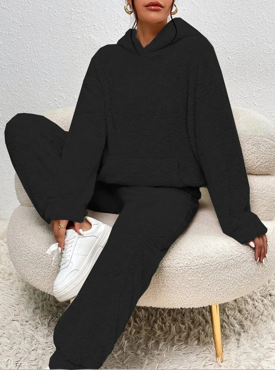 Hooded Fluffy Two-Piece Lounge Set - Marsha