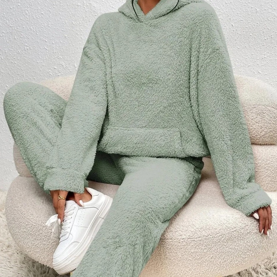 Hooded Fluffy Two-Piece Lounge Set - Marsha
