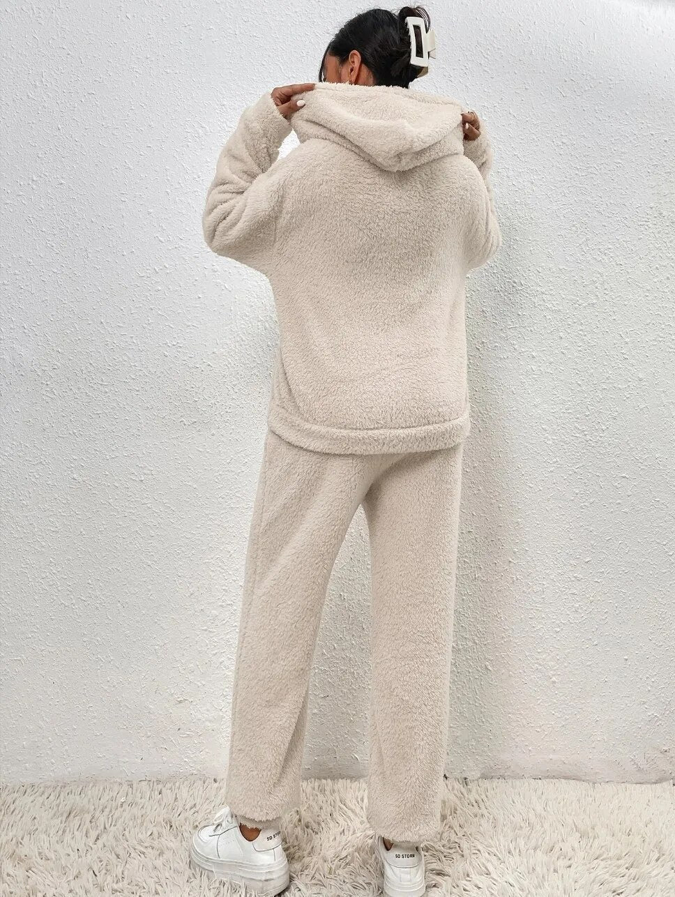Hooded Fluffy Two-Piece Lounge Set - Marsha