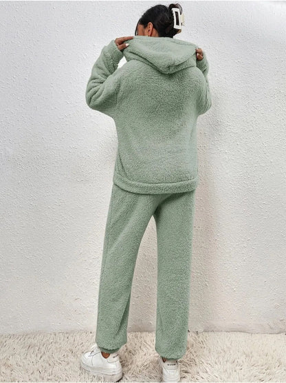 Hooded Fluffy Two-Piece Lounge Set - Marsha