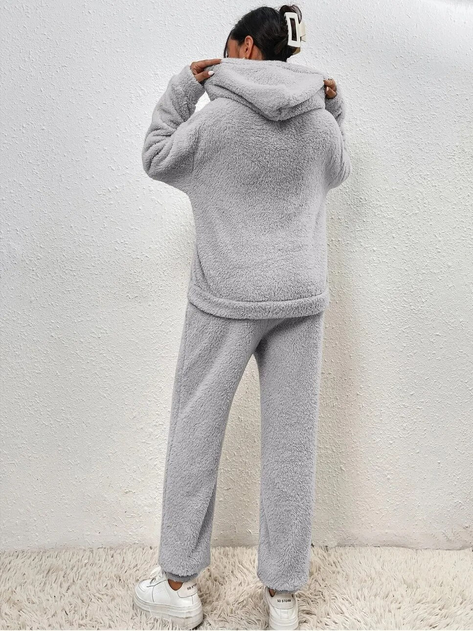 Hooded Fluffy Two-Piece Lounge Set - Marsha
