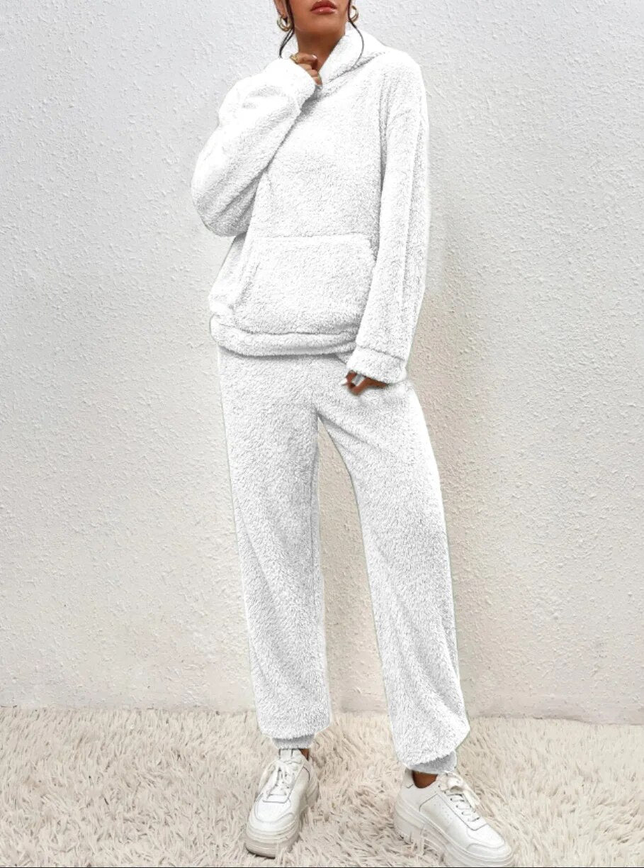 Hooded Fluffy Two-Piece Lounge Set - Marsha