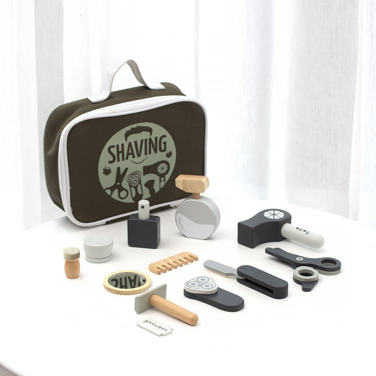 Friseurspielzeug aus Holz mit Gürteltasche für Kinder – Schnittprofi