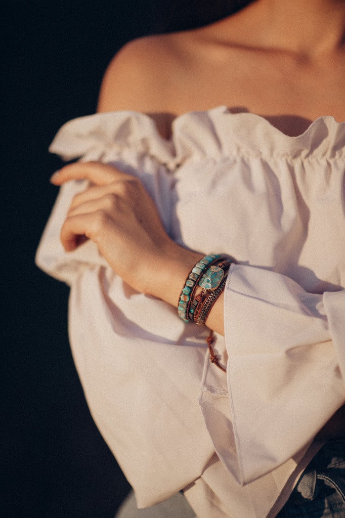 Türkis Beruhigende Energie Wickelarmband - Elena