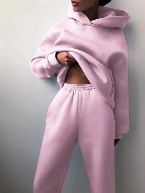 Damen-Kapuzenpulli- und Jogginghosen-Set aus Fleece – Herbstzauber von Marivelle