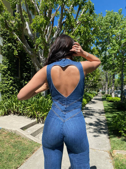 Herzförmiger Rückenfreier Jeans-Jumpsuit Damen – Sakura