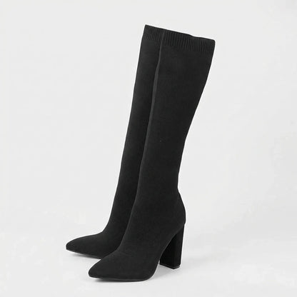 Knee-High Block Heel Stretch Boot - Camille