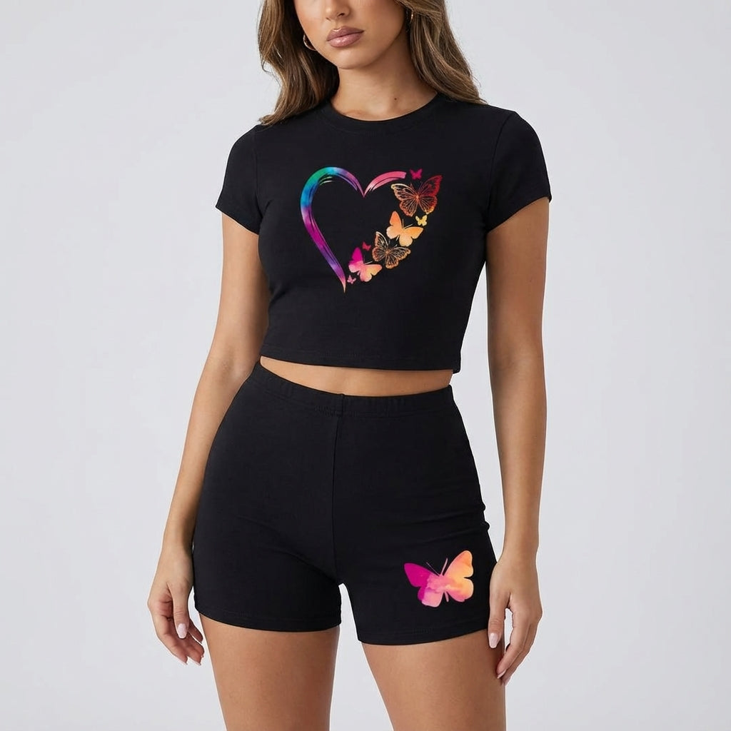Kurzärmliges Crop Top Set - Blair