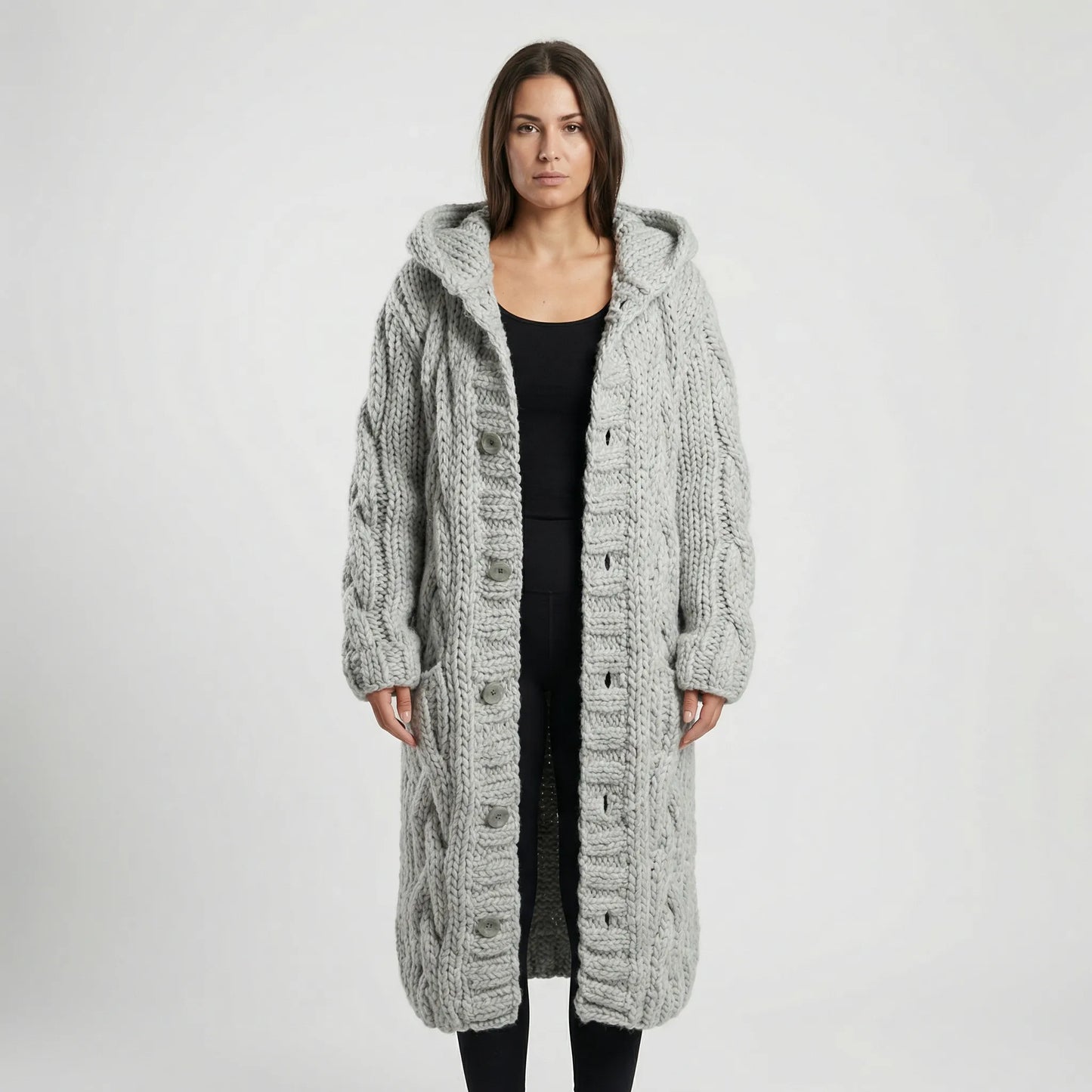 Lang Grof Gebreid Vest Met Kabelpatroon - Cathy