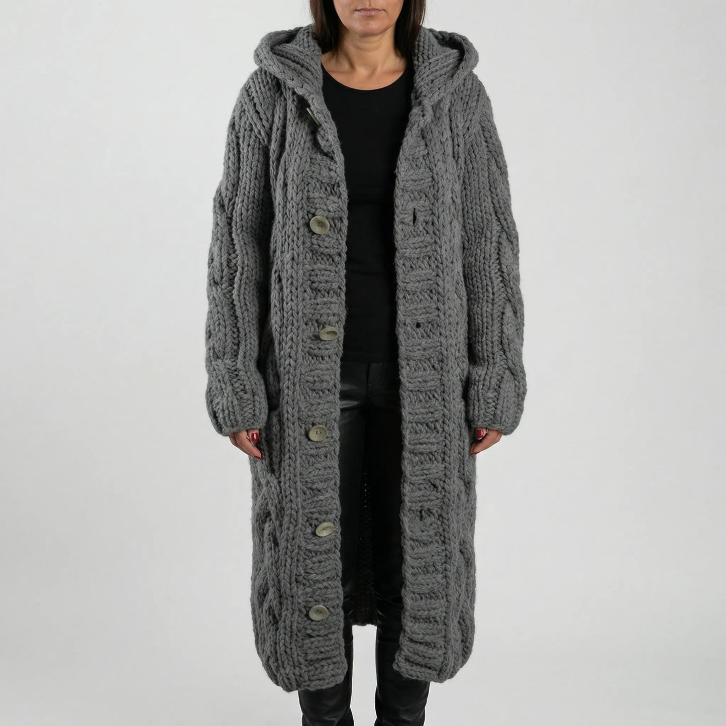 Lang Grof Gebreid Vest Met Kabelpatroon - Cathy
