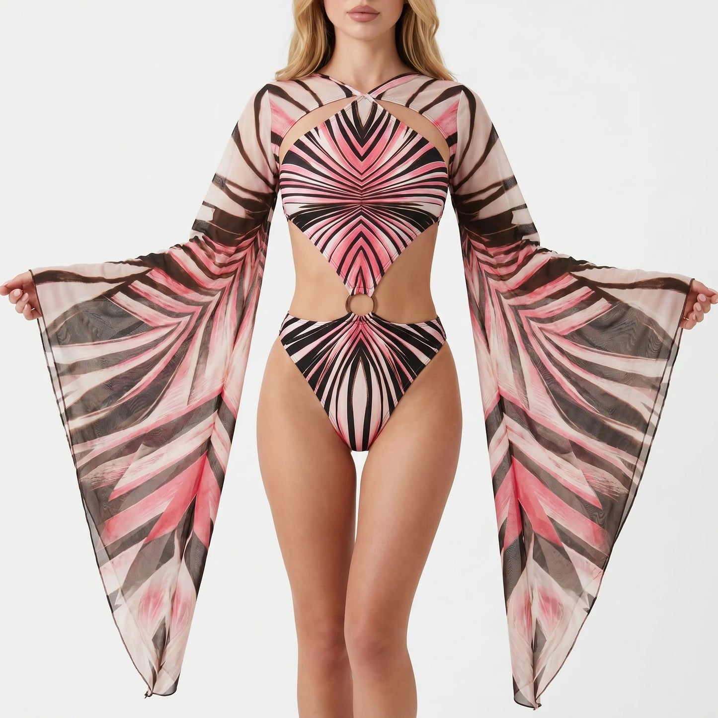 Langarm-Monokini Mit Cut-Outs - Tropina