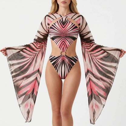 Langarm-Monokini Mit Cut-Outs - Tropina