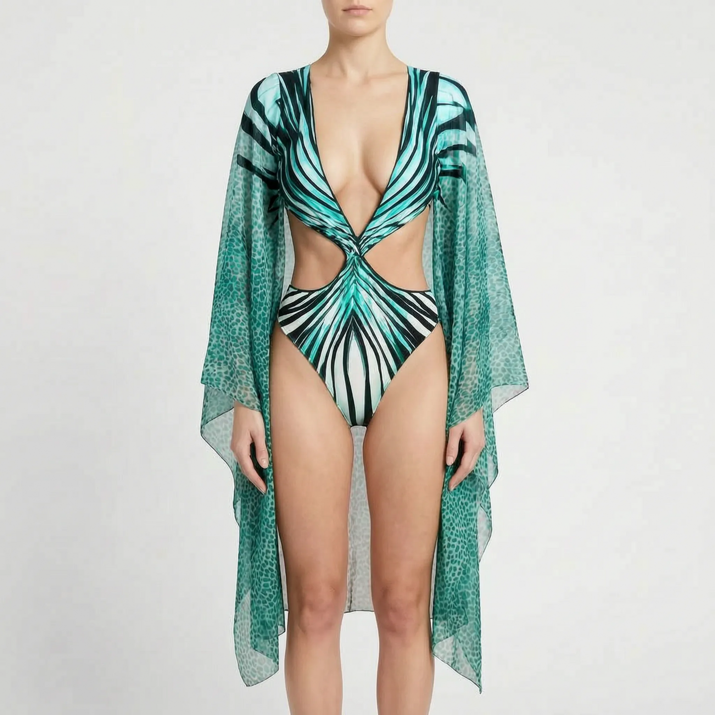 Langarm-Monokini Mit Cut-Outs - Tropina