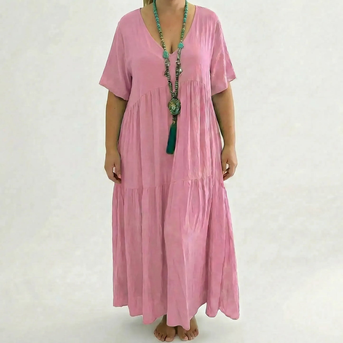 Langes Damenkleid Mit V-Ausschnitt Und Weitem Schnitt - Blanca