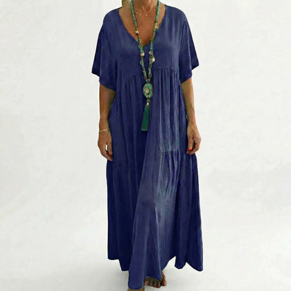 Langes Damenkleid Mit V-Ausschnitt Und Weitem Schnitt - Blanca