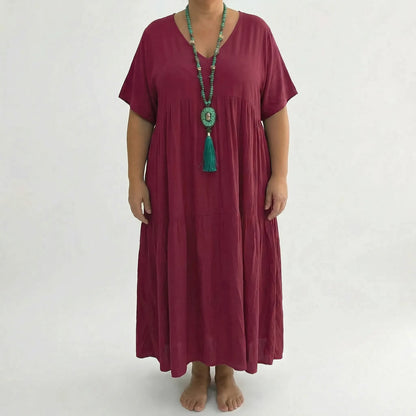 Langes Damenkleid Mit V-Ausschnitt Und Weitem Schnitt - Blanca