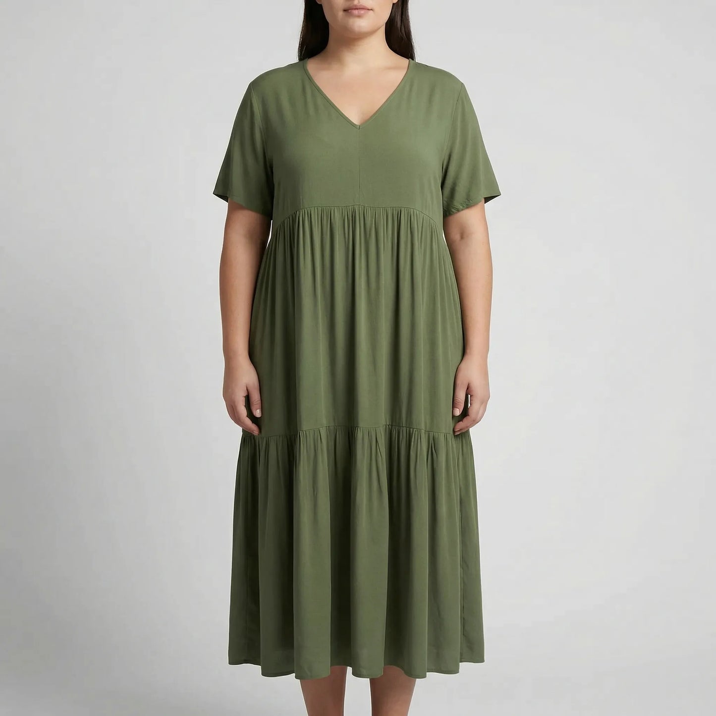 Langes Damenkleid Mit V-Ausschnitt Und Weitem Schnitt - Blanca