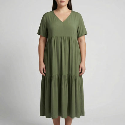 Langes Damenkleid Mit V-Ausschnitt Und Weitem Schnitt - Blanca