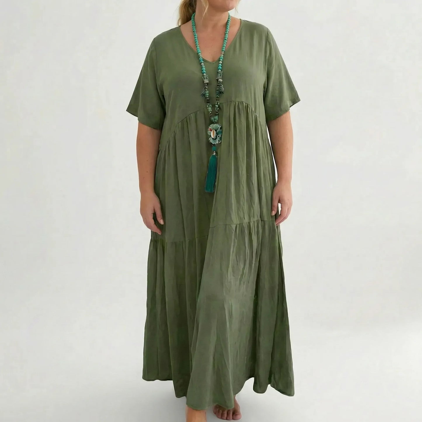 Langes Damenkleid Mit V-Ausschnitt Und Weitem Schnitt - Blanca