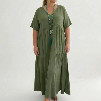 Langes Damenkleid Mit V-Ausschnitt Und Weitem Schnitt - Blanca
