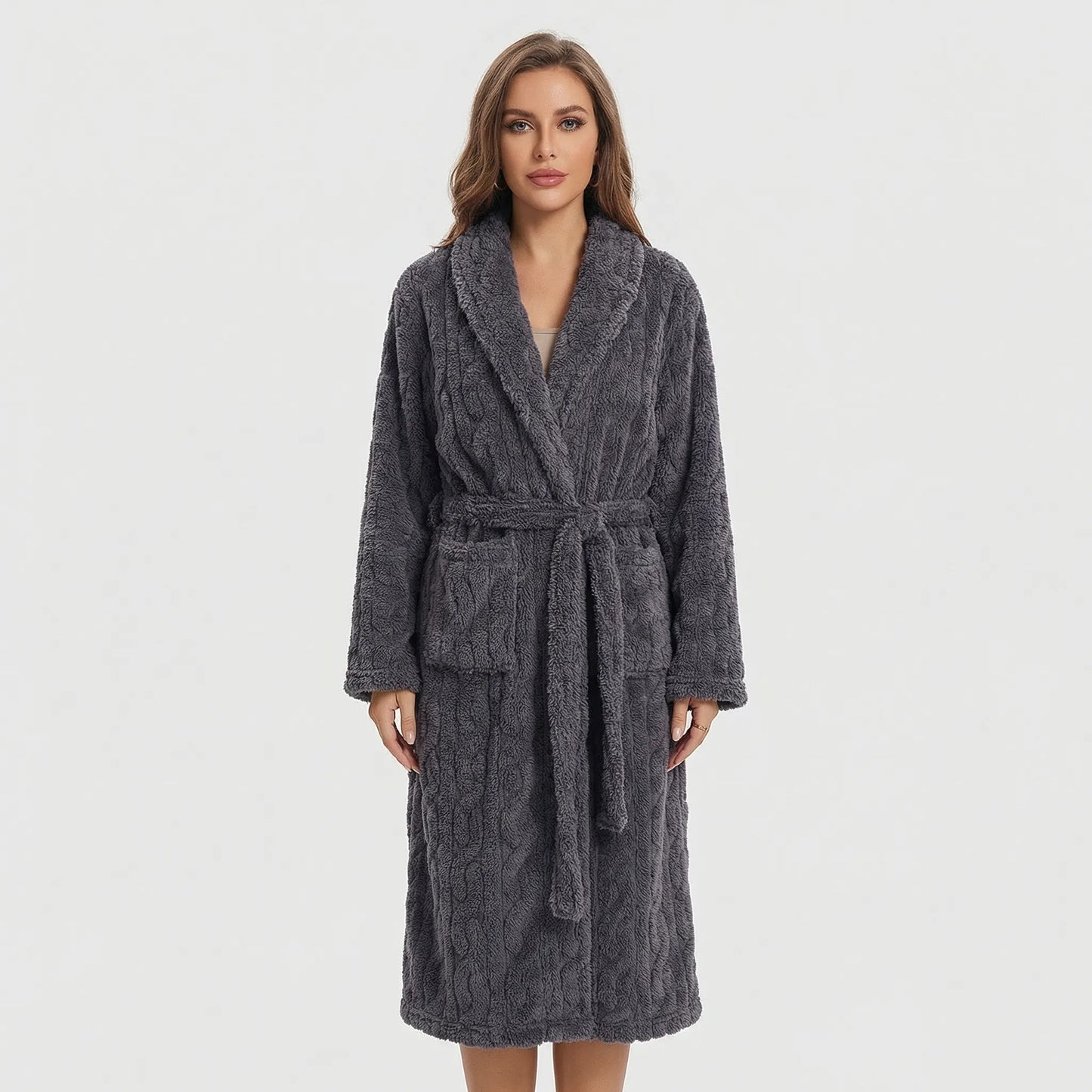 Long Hooded Dressing Gown With Belt - Brittany