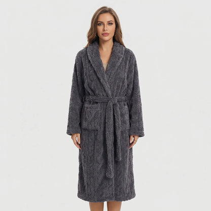 Long Hooded Dressing Gown With Belt - Brittany