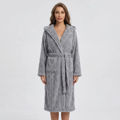 Long Hooded Dressing Gown With Belt - Brittany