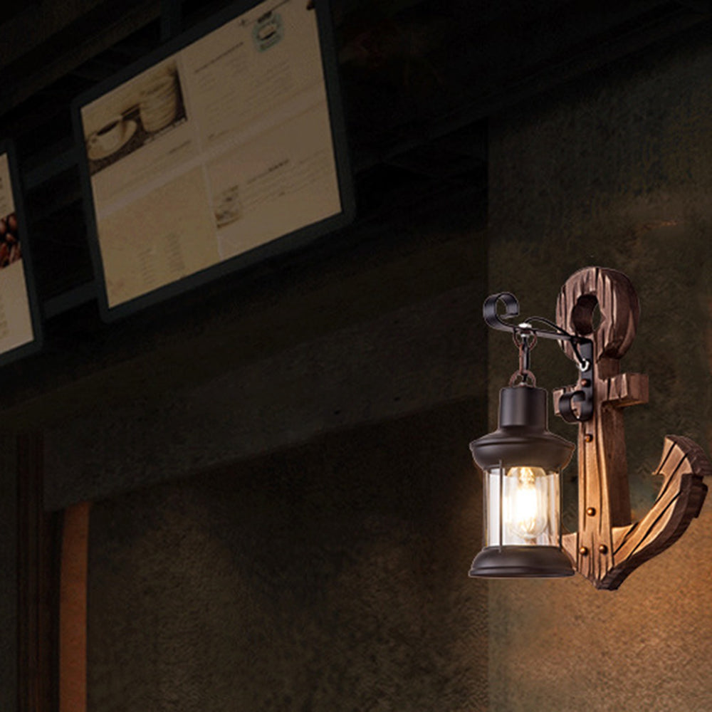 Holzanker LED-Lampe, maritimes Design, warmes Licht, Wanddekoration, rustikaler Stil