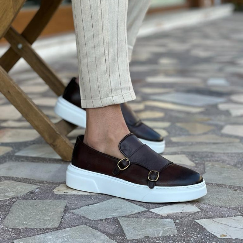 Schnürlose Herren Leder-Sneaker mit Schnallen-Details – Dante