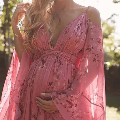 Schicke rosa Chiffonkleid mit auslaufenden Ärmeln - Isabelle