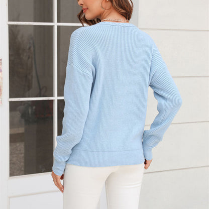 Damen Strickpullover mit V-Ausschnitt in lockerer Passform – Wanfrieda