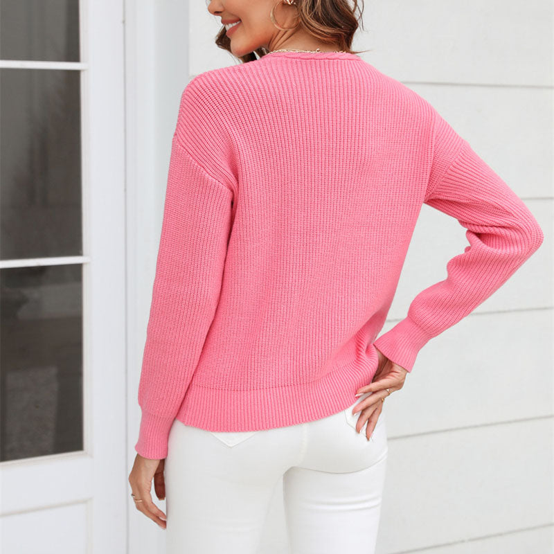 Damen Strickpullover mit V-Ausschnitt in lockerer Passform – Wanfrieda