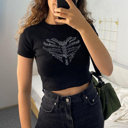 Trendy Damen Crop-Top mit Strass-Skelettmuster – Yara