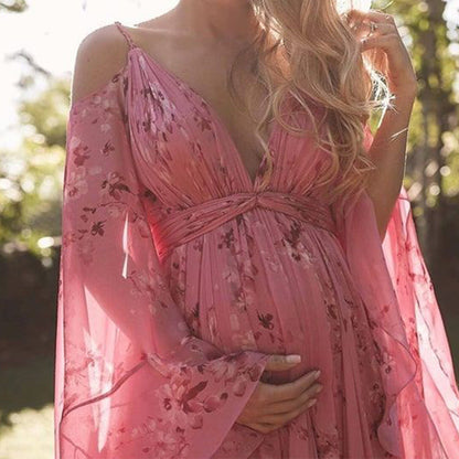 Schicke rosa Chiffonkleid mit auslaufenden Ärmeln - Isabelle