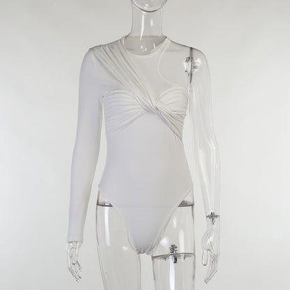 Stilvoller Damen Langarm-Bodysuit mit Drapé-Effekt & figurbetontem Schnitt – Mira